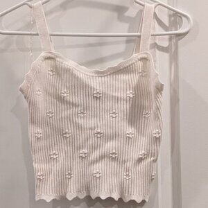 SO Ribbed Floral Tank Sweater (White, Size M)